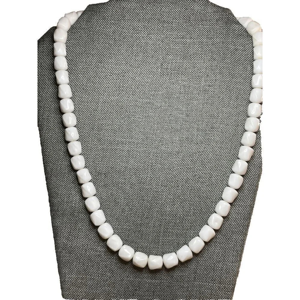 Vintage Crown Trifari Long 24” Necklace White Beaded Logo Sign - Picture 4 of 4